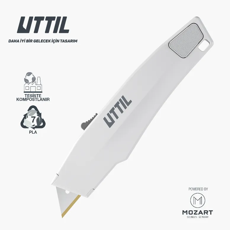 PRUK06-AN Meccanismo di retrazione automatica, corpo in PLA compostabile, coltello multiuso con lama trapezoidale rivestita in TiN