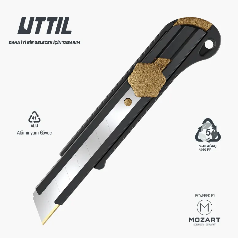 VMUK05-AN 40% legno, 60% PP 18 mm Coltello multiuso in alluminio con chiusura a vite
