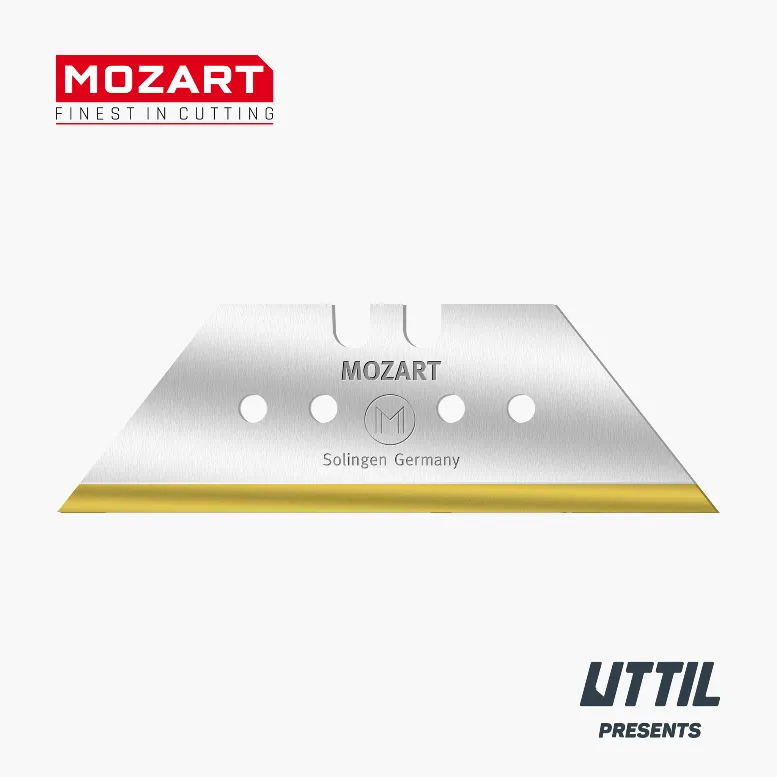 Coltello di Ricambio Trapezoidale con Quattro Fori Mozart Blades 90975.055 da 60 mm con Rivestimento TiN, Extra Affilato e Extra Indurito